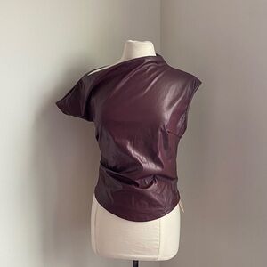 SHEIN Vegan Leather Top Womens Sz Large Burgundy